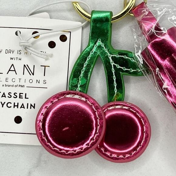 Slant Collections Metallic Cherry Tassel Keychain Keyring - Picture 4 of 12